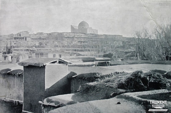 Toshkentdagi "Eski shahar" va Xoja Ahror Valiy masjidining ko'rinishi. 1890-1900-yillar