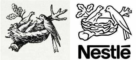 1988-yilgacha bo'lgan muddatda foydalanilgan Nestle logotipi. Bu logotiplardan bir asrdan ko'proq muddat foydalanilgan