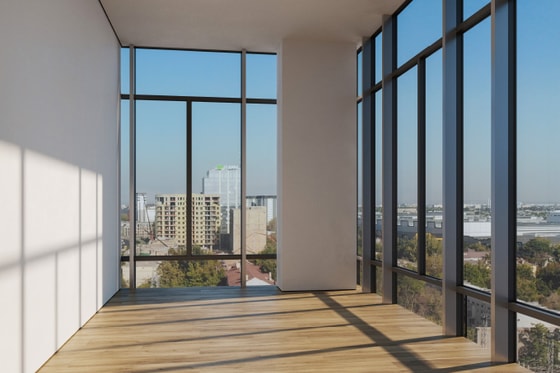 Рендер интерьера квартиры в жилой башне в предчистовой отделке