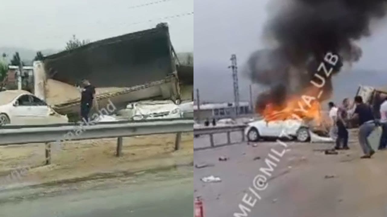 В Ташобласти в результате аварии загорелся автомобиль 