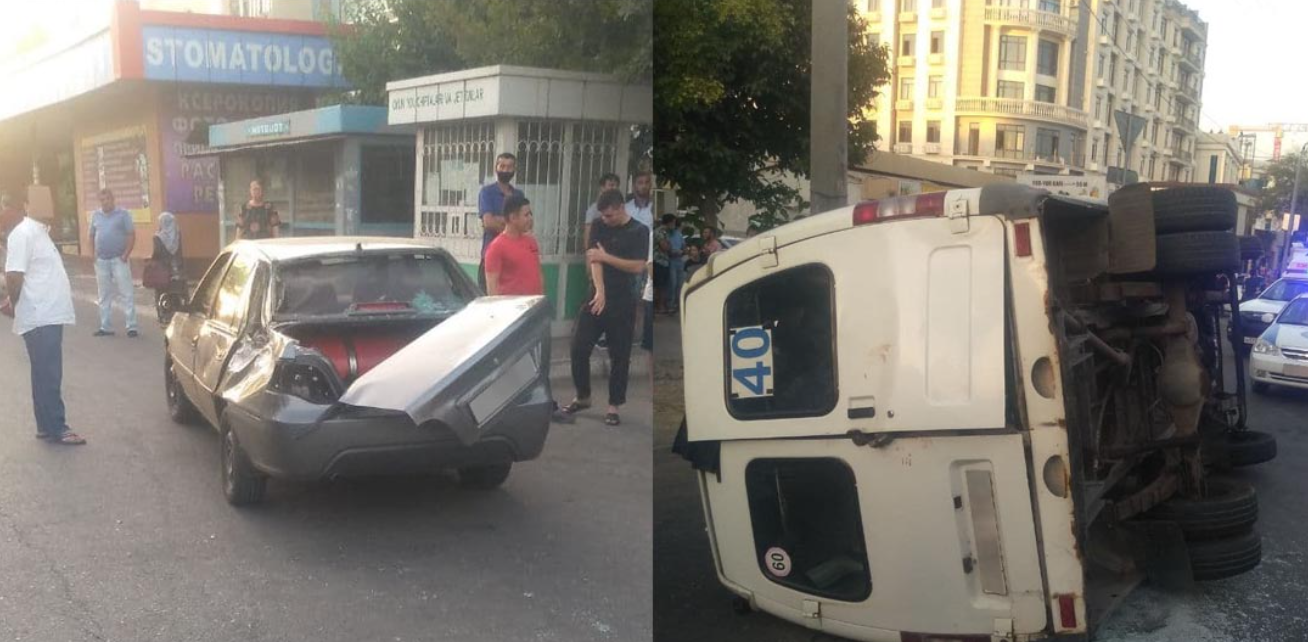 В Юнусабадском районе Ташкента «Нексия» врезалась в маршрутку - пятеро людей пострадали