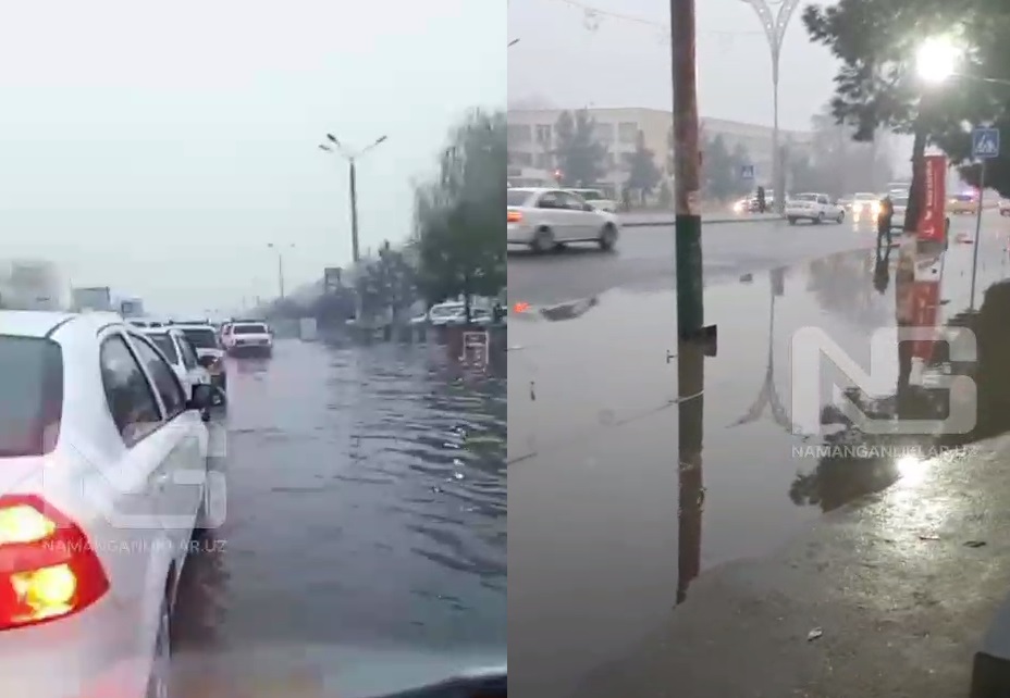 Проливной дождь затопил улицы Намангана - видео
