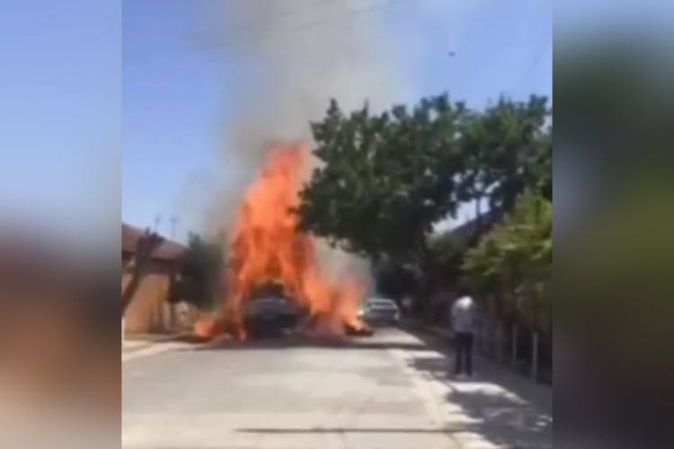 В Самарканде полностью сгорел грузовик с соломой — видео 