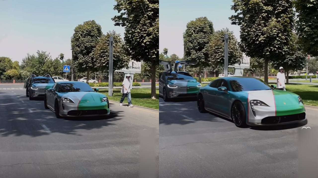 В Ташкенте Tesla Model X и Porsche Taycan перекрасили в цвета флага Узбекистана