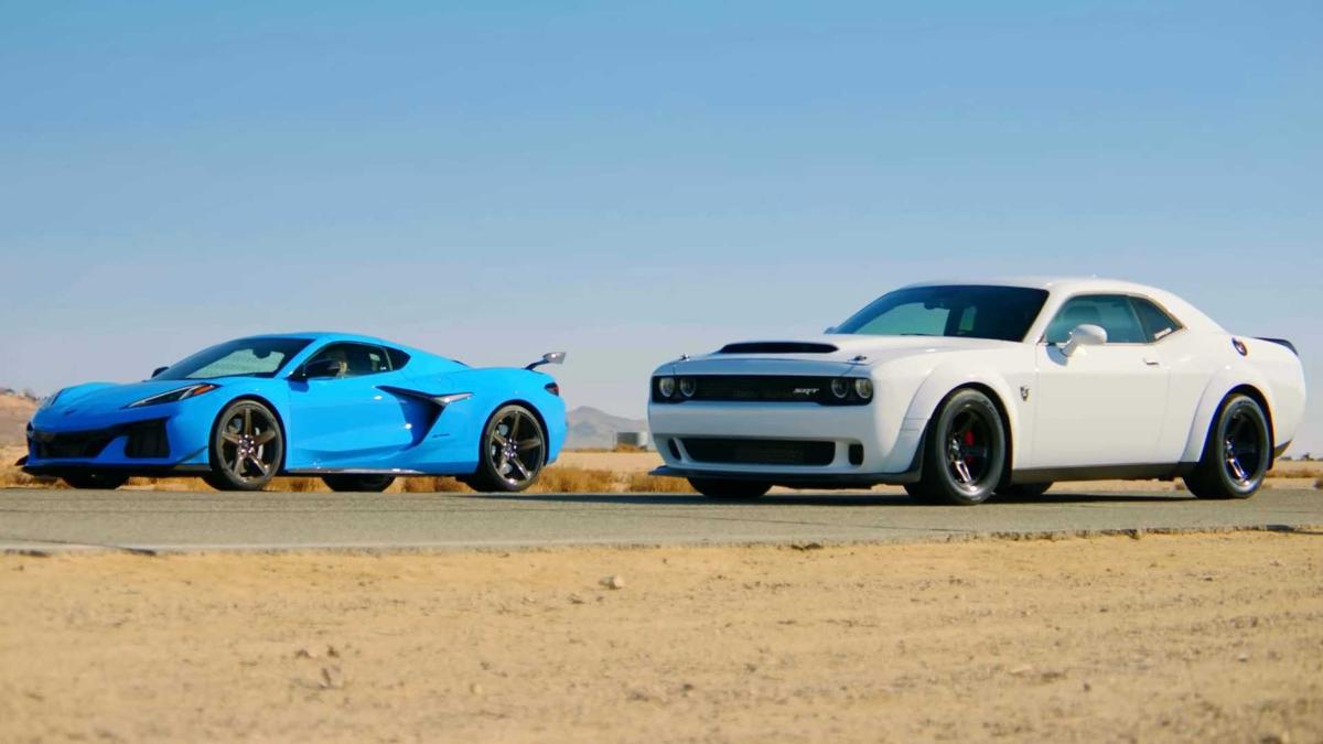 Chevrolet Corvette Z06 поставили против мощнейшего Dodge Challenger SRT Demon