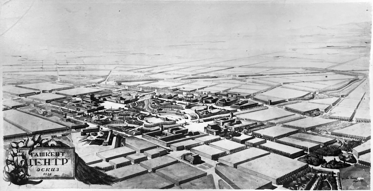 Toshkent shahrining markazi uchun tasdiqdan o'tmagan loyiha ko'rinishi. 1938-yil<br>