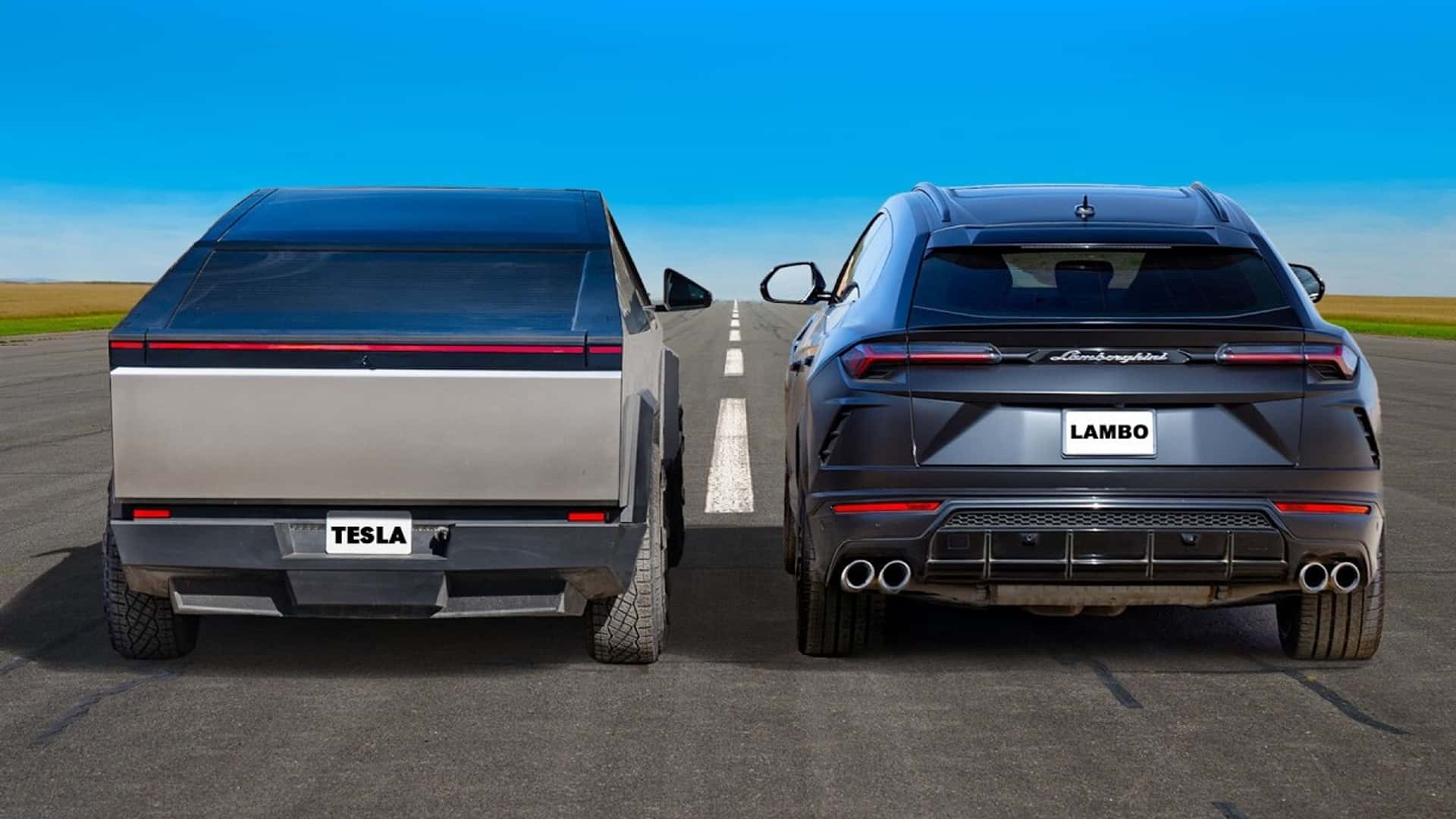 Электропикап Tesla Cybertruck сразился с Lamborghini Urus