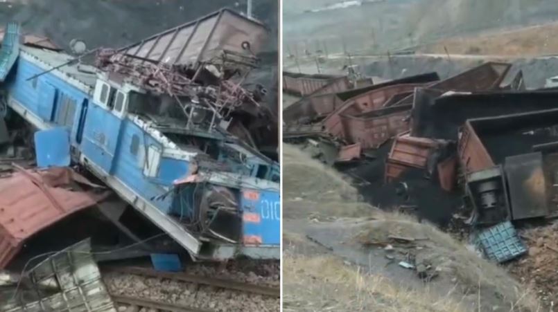 Порядка 20 товарных вагонов сошли с рельсов в результате столкновения двух грузовых поездов в Ангрене - видео