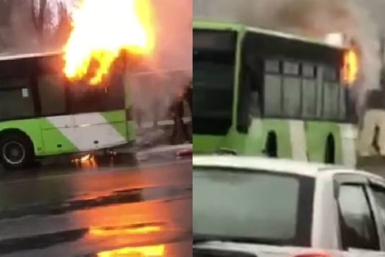 В Сергелийском районе Ташкента сгорел автобус – видео крупного пожара