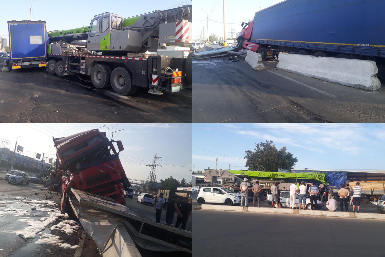 Битва тяжеловесов: в Ташкенте столкнулись автокран и грузовик - видео