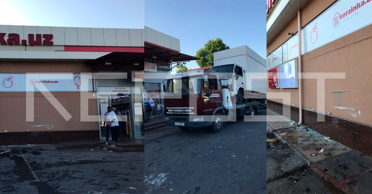 В Ташкенте произошло ДТП с участием четырех авто: водитель «Cobalt» протаранил две машины и въехал в стену супермаркета Korzinka.uz.