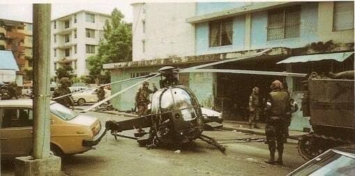 Panamada qulab tushgan Amerika MH-6 Little Bird vertolyoti. 1989-yil<br>