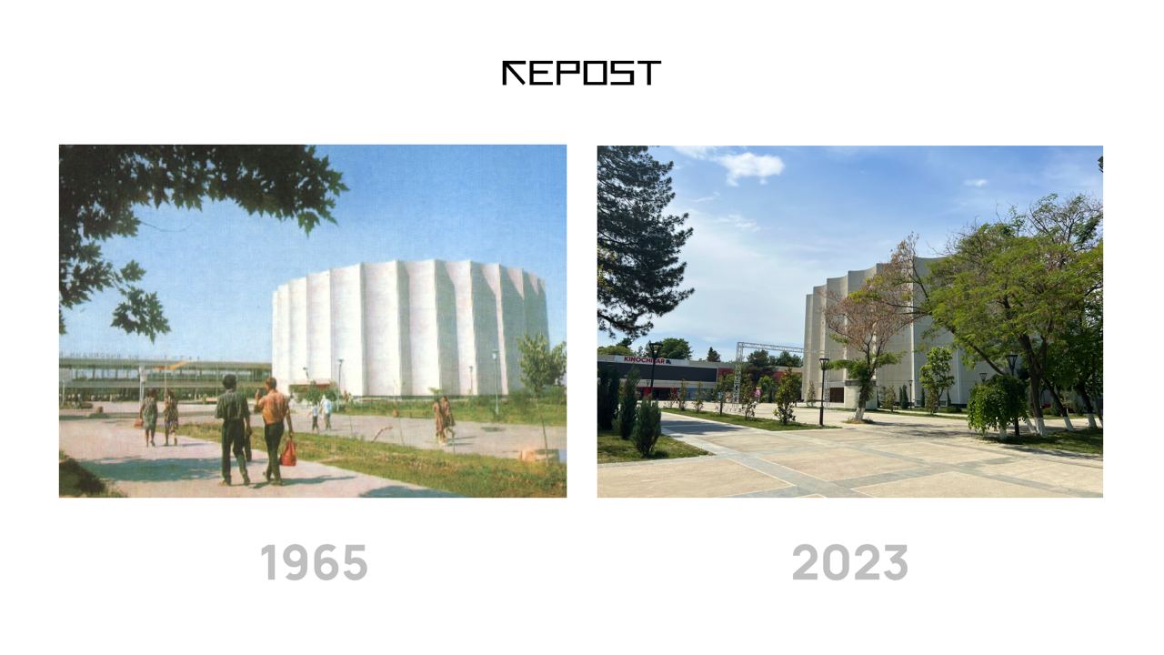 Дворец кино «Панорамный» тогда и сейчас, изображение: Repost.uz