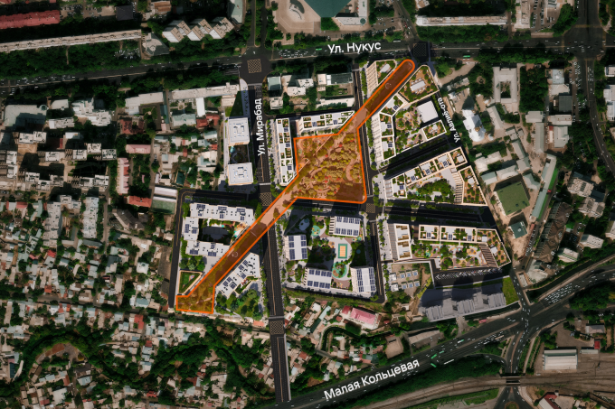 Сквер-парк площадью 2,6 гектара, протяжённостью 530 метров