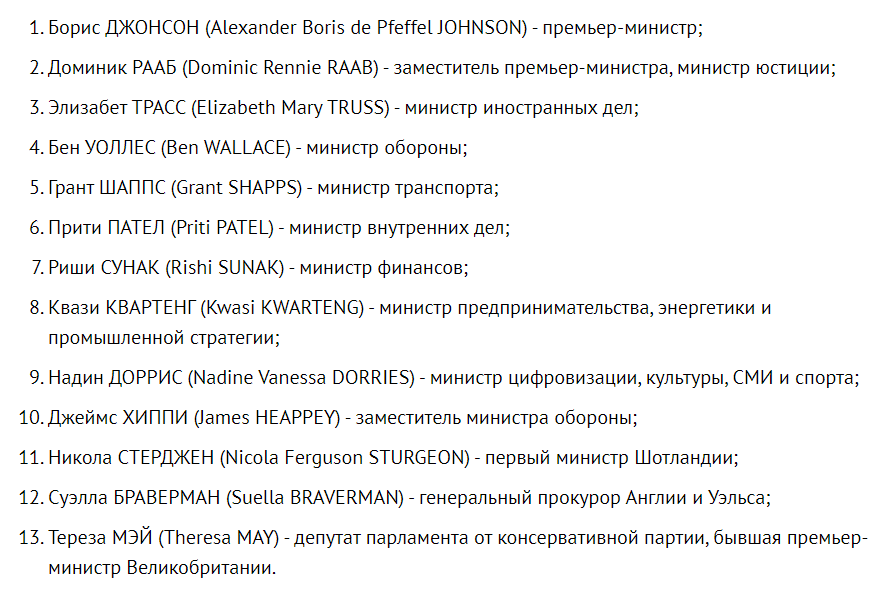 На фото санкционный список от МИД России