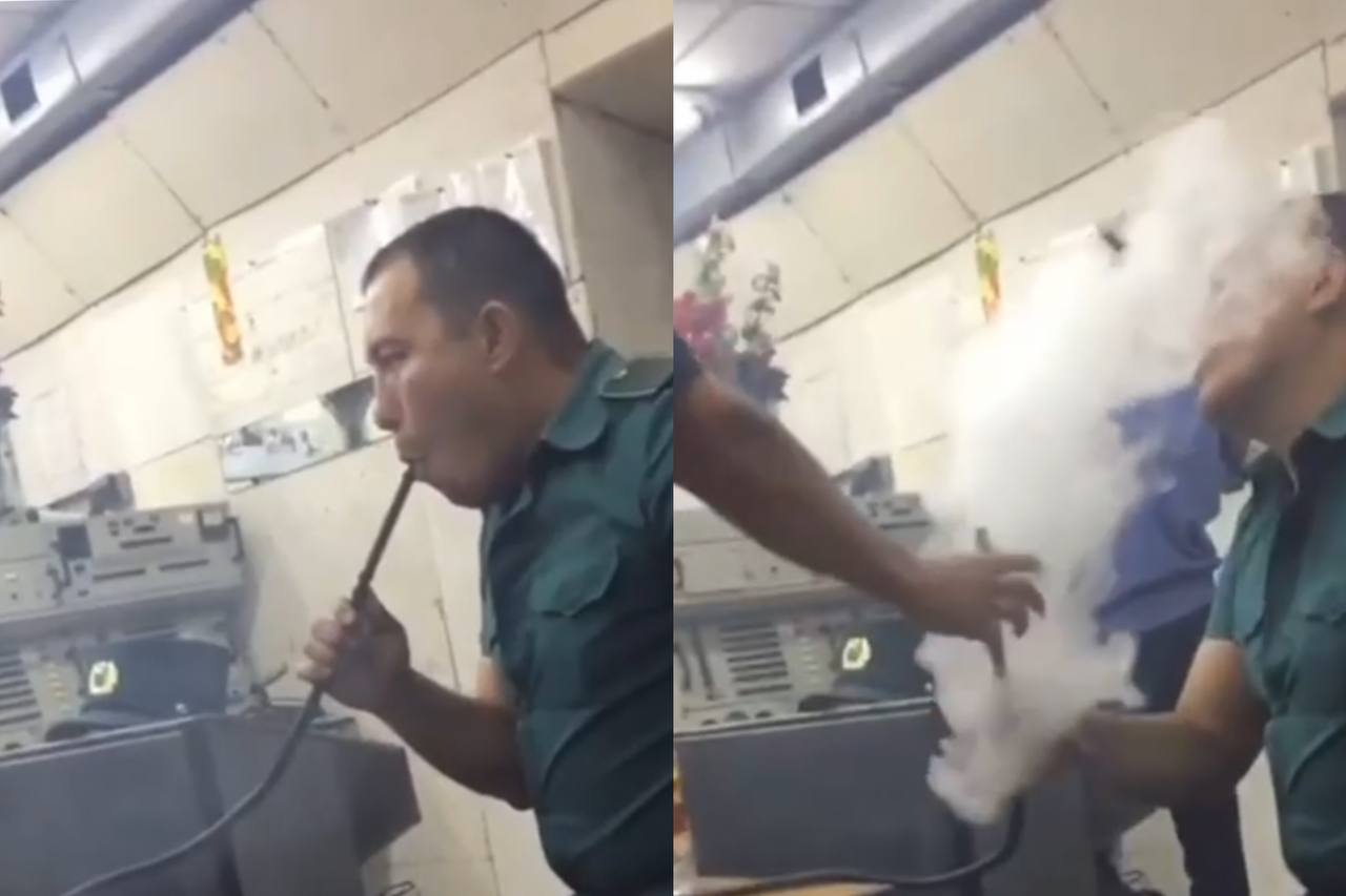 Сотрудники службы безопасности метро Ташкента попались на курении кальяна на работе – видео