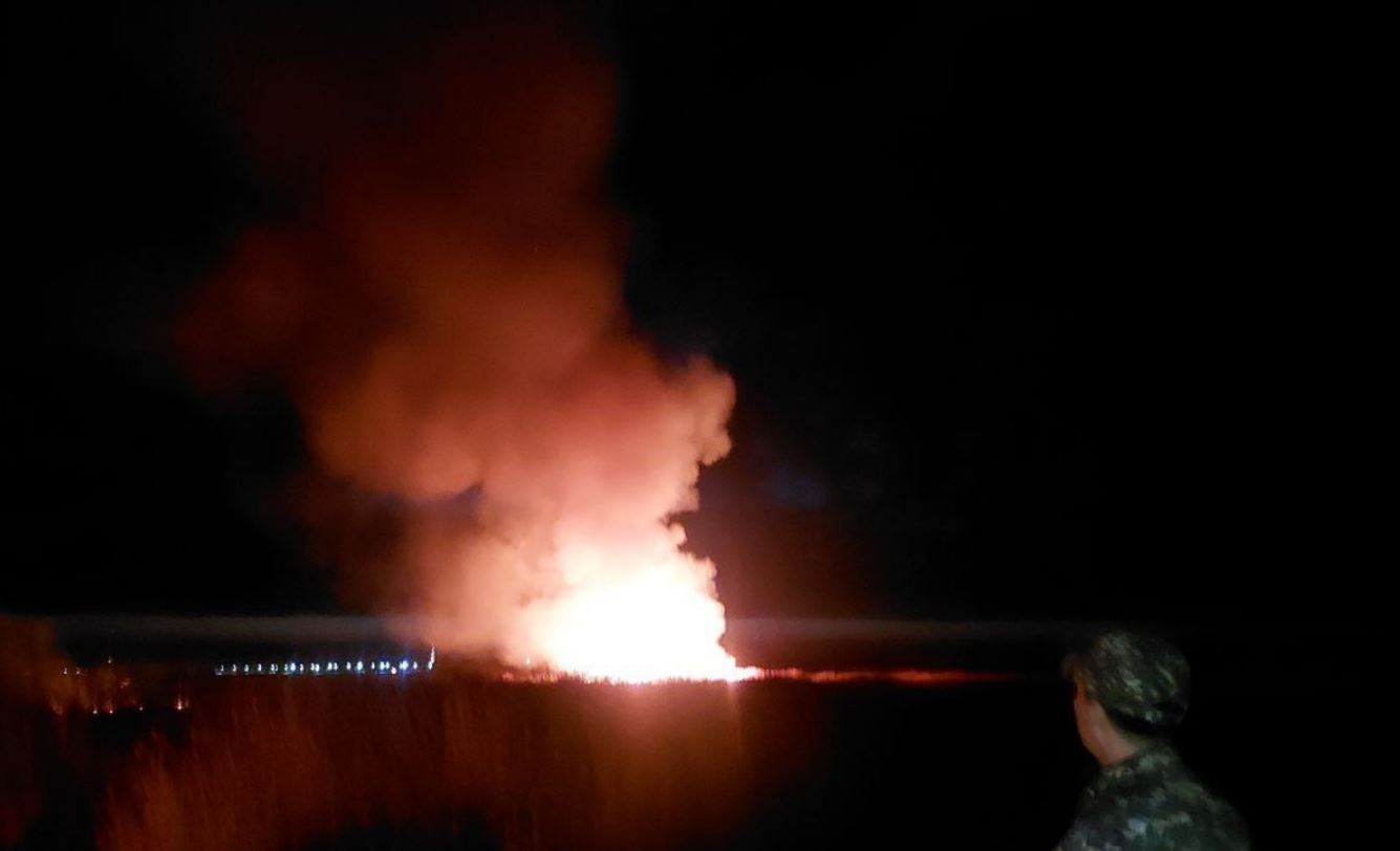 В Муйнаке произошел сильный пожар в камышовой роще — видео