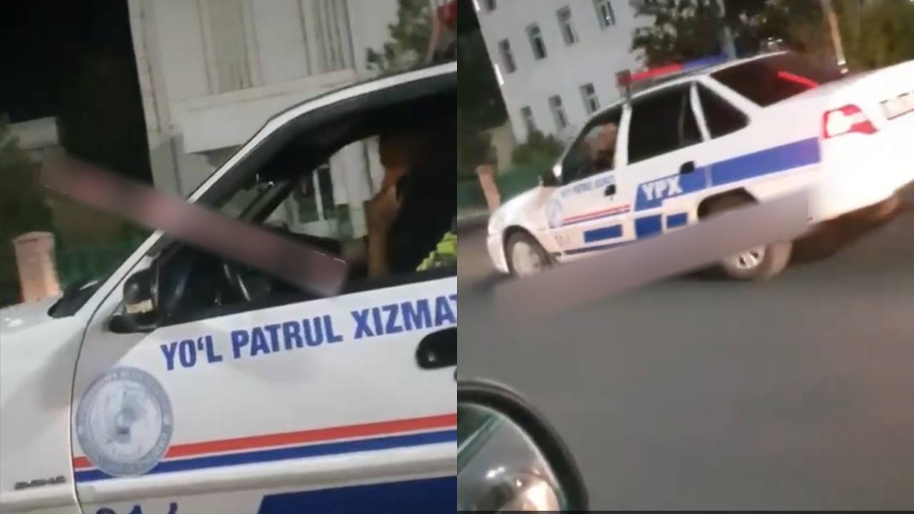 В Узбекистане водители засняли инспектора ДПС, говорящего по телефону за рулем