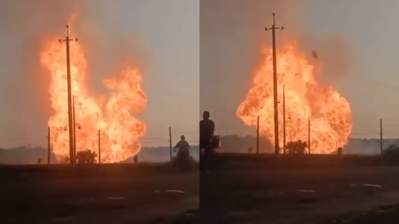 На одном из газопроводов Каракалпакстана случился пожар (видео)