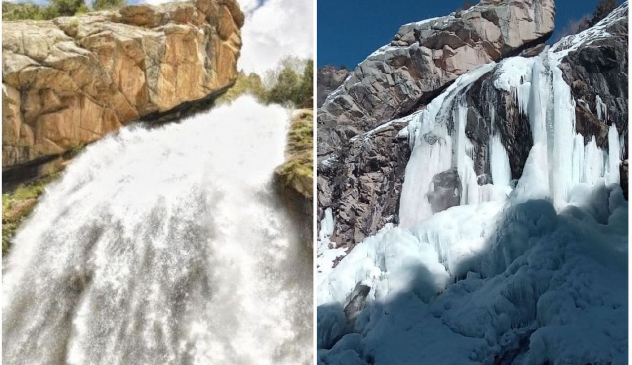 Кашкадарьинский водопад заледенел из-за аномального похолодания