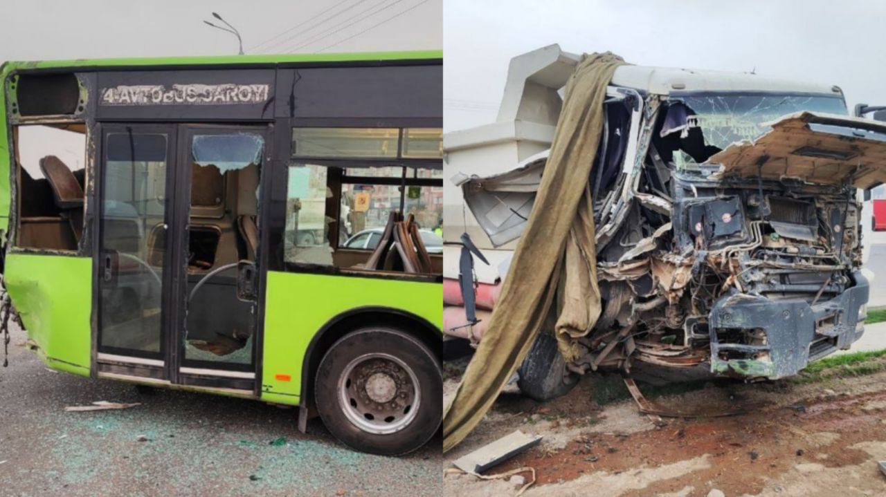 В Ташкенте столкнулись пассажирский автобус и грузовик, пострадали три человека