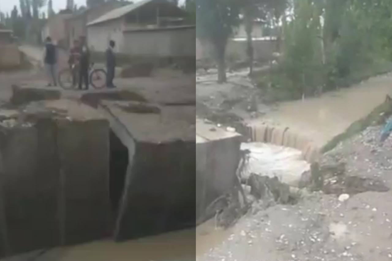 В Намангане из-за селя обрушился мост, соединяющий две махалли — видео