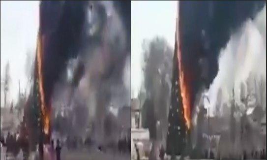 В Сурхандарье загорелась 12-метровая новогодняя ёлка (видео)