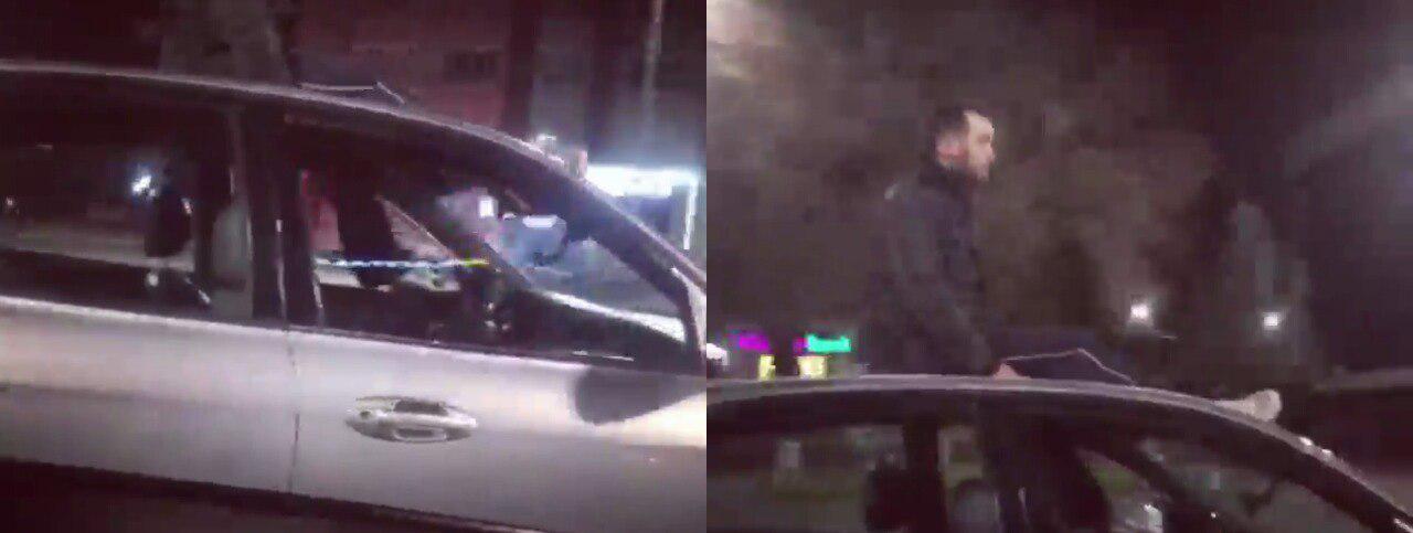 В Ташкенте водитель иномарки залез на крышу авто во время вождения  и управлял машиной ногой (видео)