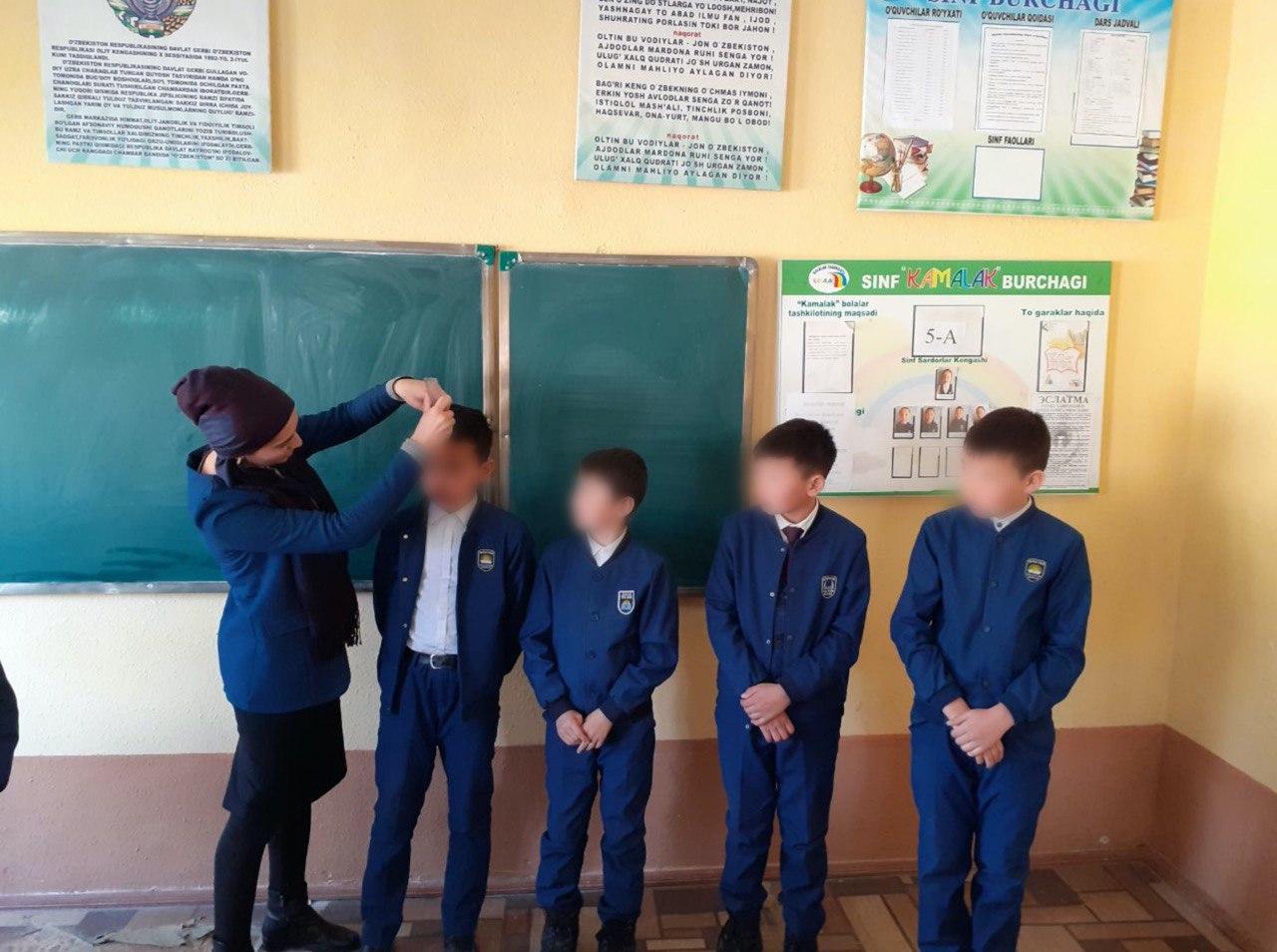 В Джизаке учеников школы №24 вызвали к доске и измерили линейкой длину волос