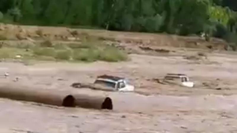 В Наманганской области в результате сильных дождей унесло водой две машины