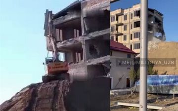 В Джизаке начали сносить обрушившееся шестиэтажное здание