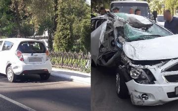 В Ташкенте столкнулись автомобили Cobalt и Spark. Один человек пострадал