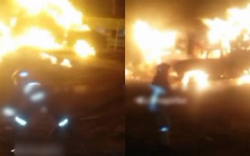 В Ташобласти сгорело семь грузовиков с сеном — видео