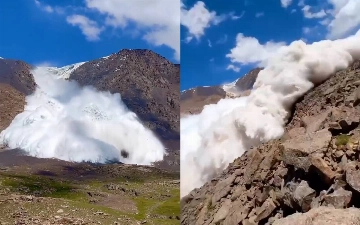 В Кыргызстане туристы снимали снежную лавину и чуть не попали под нее – видео