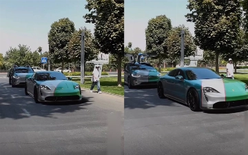 В Ташкенте Tesla Model X и Porsche Taycan перекрасили в цвета флага Узбекистана