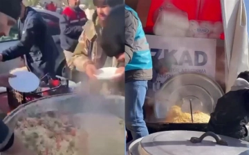Узбекские повара накормили пловом людей, пострадавших от землетрясения в Турции (видео)