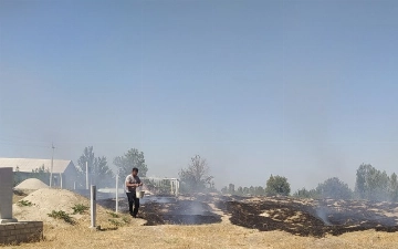 Samarqandda qabristondagi qurigan o'tlar yoqib yuborildi — foto