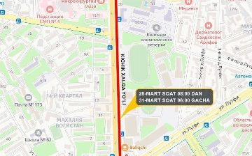 Toshkentdagi ko‘chalardan biri vaqtincha yopiladi