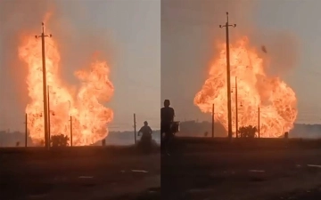 На одном из газопроводов Каракалпакстана случился пожар (видео)