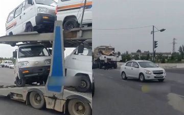 Автовоз, перевозящий новые «Дамасы», столкнулся с грузовиком — видео