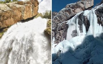 Кашкадарьинский водопад заледенел из-за аномального похолодания