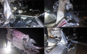 В Джизаке «легковушка» разлетелась на части после столкновения с деревом, есть жертвы — видео (18+)