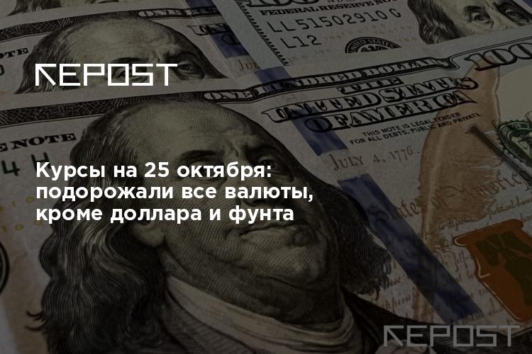 Курсы на 25 октября: подорожали все валюты, кроме доллара и фунта